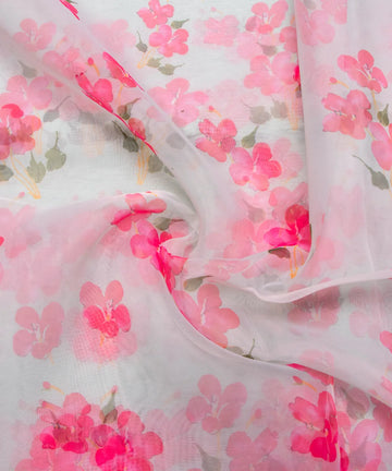 Mint Floral Printed Organza Fabric